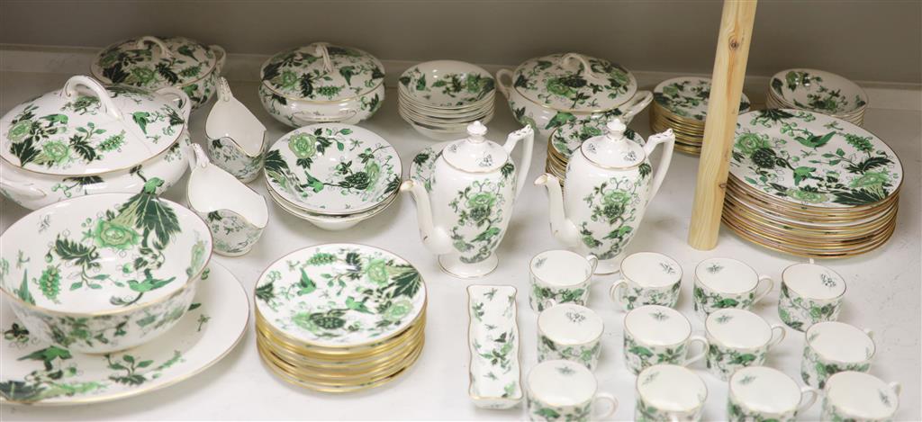 A Coalport Cathay peony pattern green dinner service for twelve settings